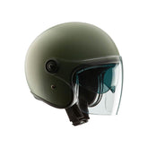 Casco EL'FAST, un casco jet con protezione in fibra di vetro. Colore verde Airborne opaco. Di TUCANO URBANO.